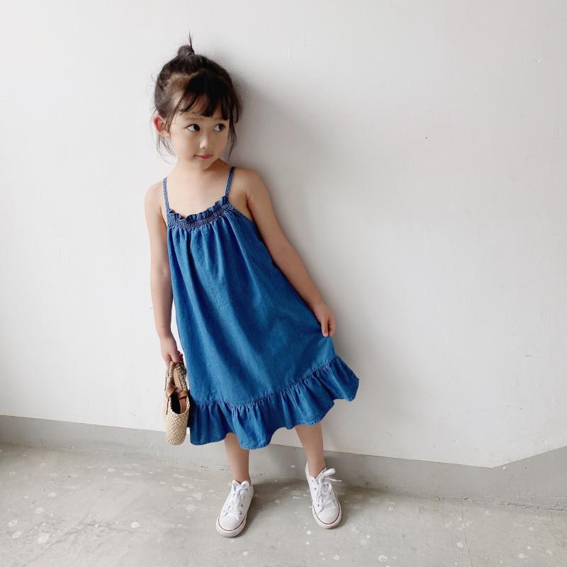 

2020 Summer Girl's Cotton Thin Dress Kids' Skirt girls dresses, Blue
