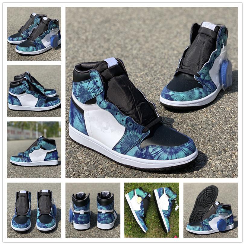 

1 High Og Tie Dye STYLE CD0461-100 WHITE BLACK AURORA GREEN Mens Basketball Shoes Patent Leather Upper Designer Sports Sneakers Gym shoes