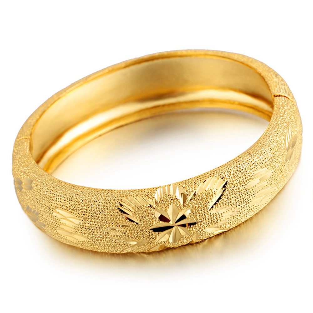 Dubai Bangle Bridal Jewelry Yellow Gold Filled Womens Openable Bangle Gift With Flower Patterned Luxury Present-image-506112484