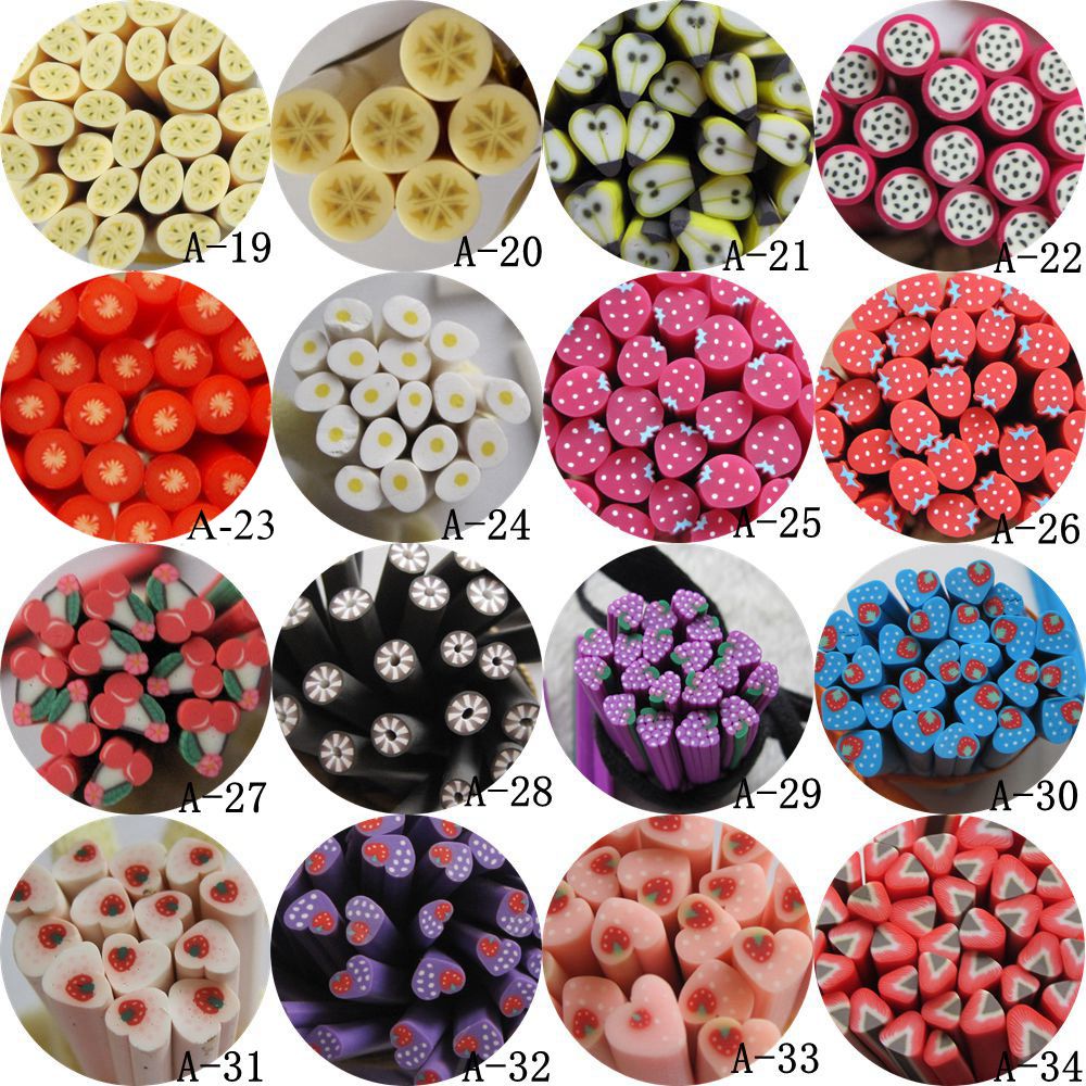 

5pcs/lot 5mm*5CM Fruit Series Polymer Clay Cane Fancy Banana Pear Strawberry Grape Cherry A19-34