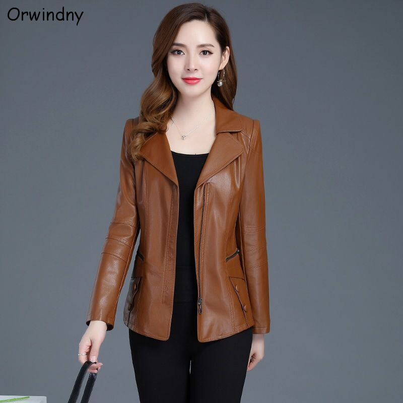 

Orwindny Leather Jacket Women Fashion Plus Size 5XL Motorcycle Coat Short Faux Leather Biker Jacket Soft Female Suede, Black
