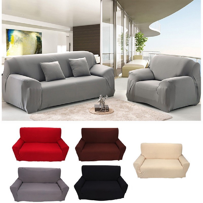 

1/2/3/4 Seater Sofa Cover Spandex Modern Elastic Polyester Solid Couch Slipcover Chair Furniture Protector Living Room 6 Colors