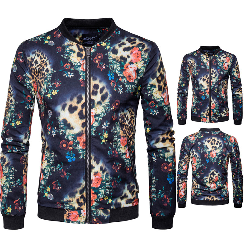 

Men' Animal Floral Printed Bomber Jacket Zipper Lightweight Baseball Flight Jacket Men Spring Autumn Casual Jackets Coats Men, As picture show