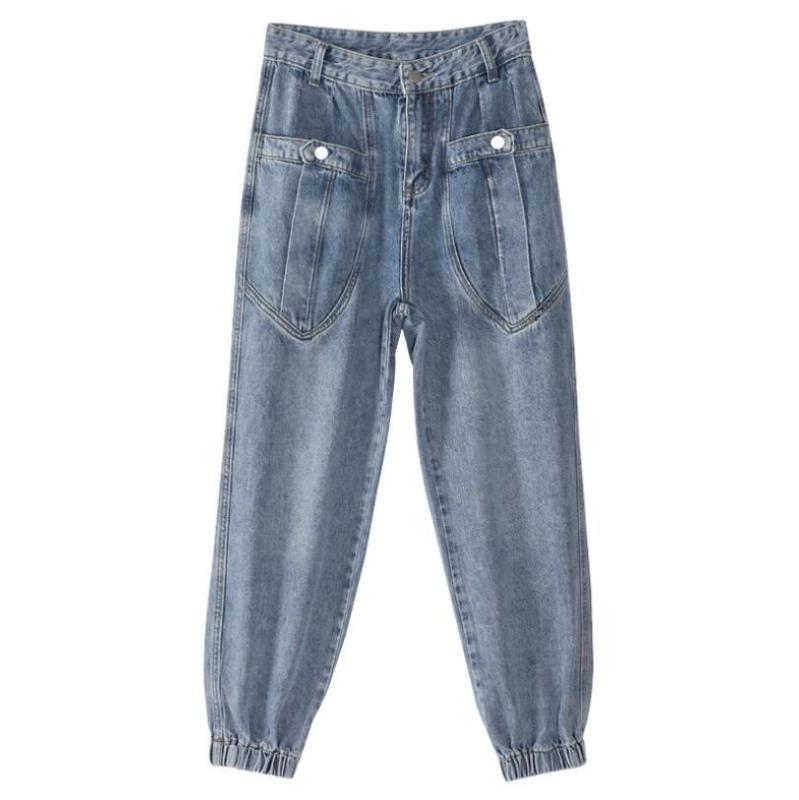

2020 Spring Autumn Loose Blue Jeans Woman Plus Size Stretch High Waist jeans Ladies women Cargo pants mujer p428, Gray