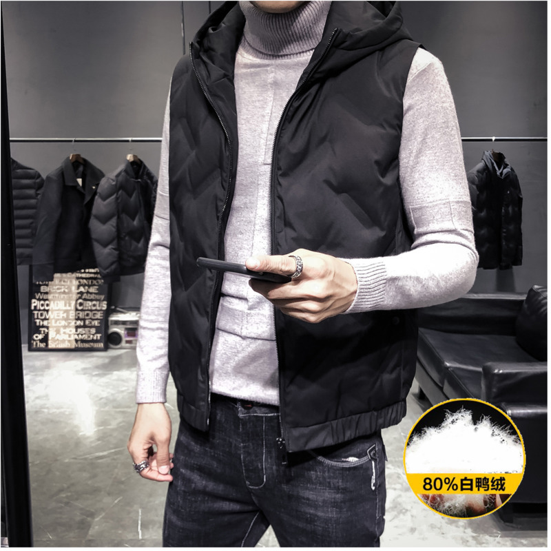 

Men's cotton clothing 2020 spring new short paragraph hooded down slim warm vest cotton clothing youth fashion men's, Khaki