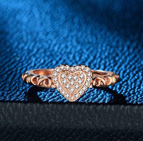 

Elegant Love Heart Shape Zircon Ring for Women Girls Romantic Rose Gold Color Engagement Wedding Rings Fashion Women Jewelry
