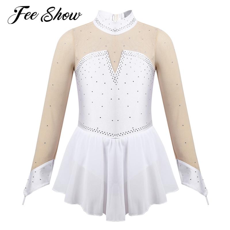 

Kids Girls Figure Ice Skating Roller Skating Leotard Dress Dancewear Performance Long Sleeves Girls Ballerina Tutu Ballet Dress, Black