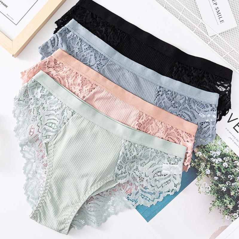 

3/4Pcs Fashion Women Briefs Floral Underwear Comfort Cotton Low-Rise Sexy Lace Panties Ladies Summer Breathable Panties Sets New, A-xl