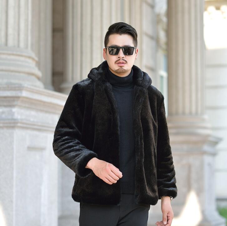 

Autumn hooded black faux mink leather jacket mens winter thicken warm fur leather coat men slim jackets jaqueta de couro 969