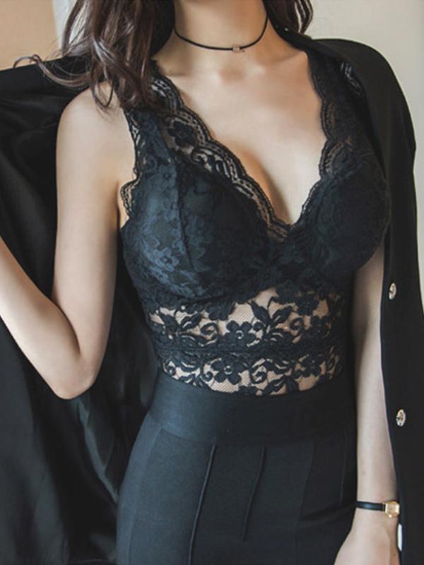 

2020 Summer Sexy Lace Camisole Deep V-neck Women Hollow out Tank Tops Sleeveless Plus Size Bralette Crochet Camis Black lace top, White