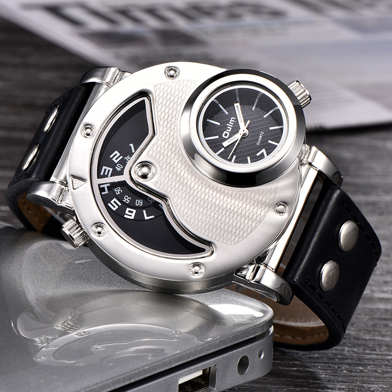 

Oulm Watches Unique Design Multipe Time Zone Leather Strap Male Quart Wristwatch Oulm 9591 Fashion Men Watches reloj hombre LY191226, Silver