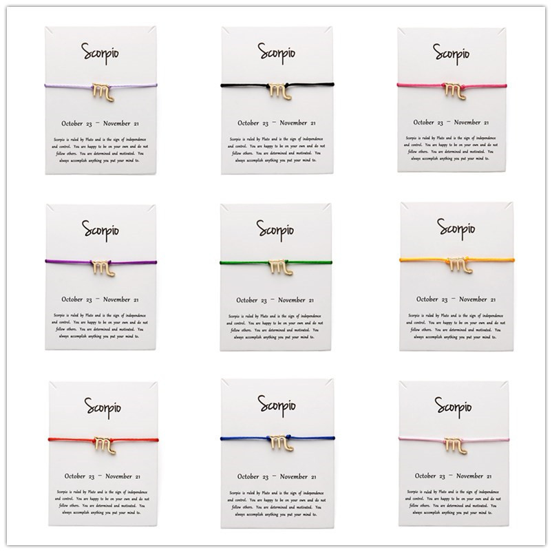

White Card Fashion Jewelry 12 Constellation Zodiac Scorpio Lucky Rope Bracelet Bangles For Women Accessories