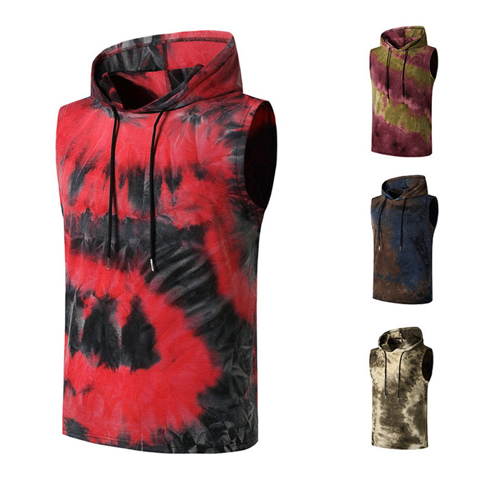 Mens Gradient Pullover Hooded Vest Casual Slim Fit Tank Top Summer Male Designer Clothes