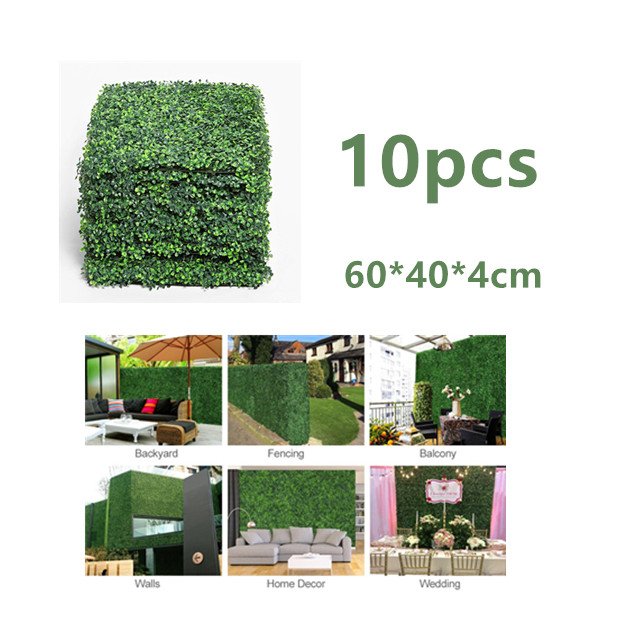 

10PCS 60*40CM ARTIFICIAL HEDGE TILE LAWN GRASS MAT UV-PROOF GREENERY PLANT PANEL WALL SCREEN, Minor defects