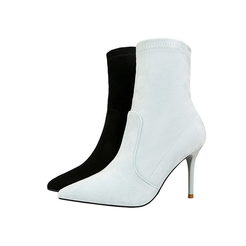 

Women High Heels Fetish(9cm)Fine-heeled high-heeled sexy was thin and pointed Boots Stretch Stiletto Heels Neon Ankle Boots, Black