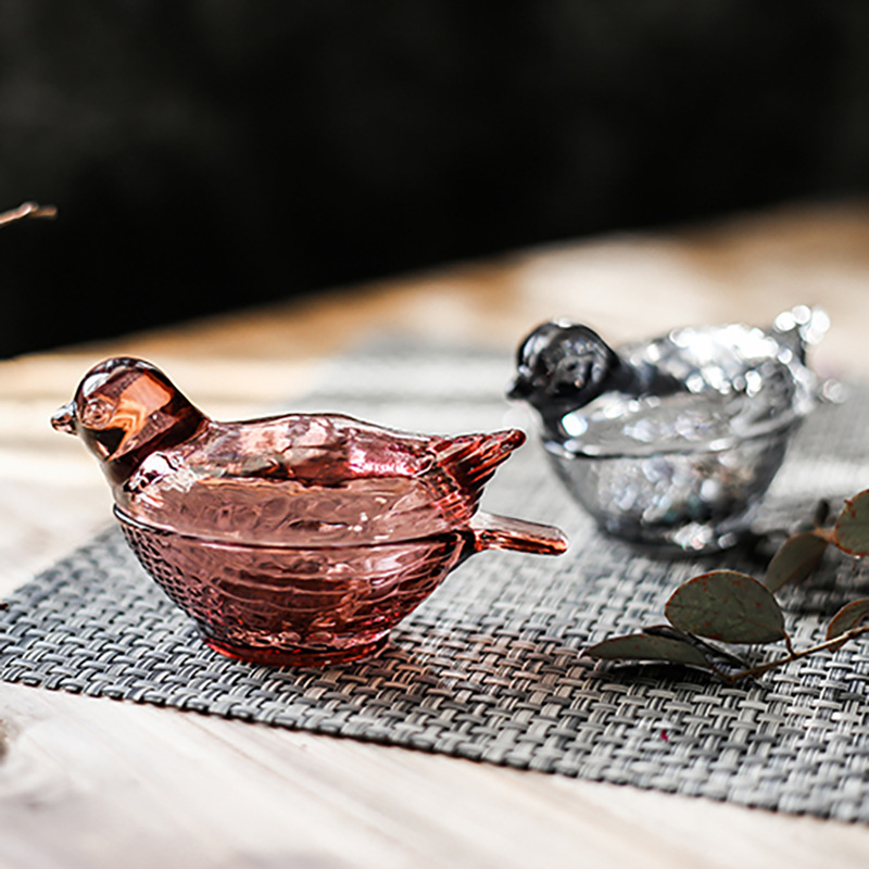 

Bird Shaped Glass Containers with Lid Creative Clear Crystal Earring Jewelry Decoration Tanks Kitchen Sealed Storage Container