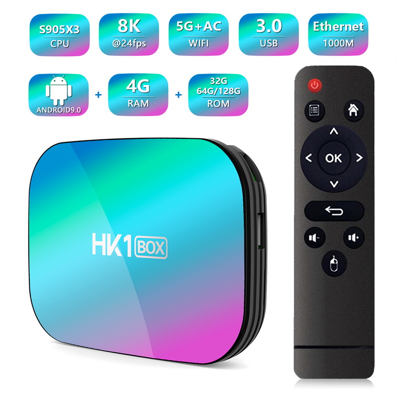 

HK1 BOX Android 9.0 Smart Tv Box Amlogic S905X3 Set TopBox 4GB RAM 32GB 64GB 128GB ROM 2.4G+5G Wifi 1000M BT4.0 8k Media Player