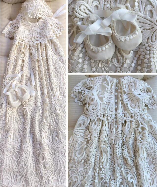 

Lace 2020 Christening Baptism Gowns For Baby Girls Floral Appliqued A Line Christening Gown Set With Bonnet First Communication Dress, Green