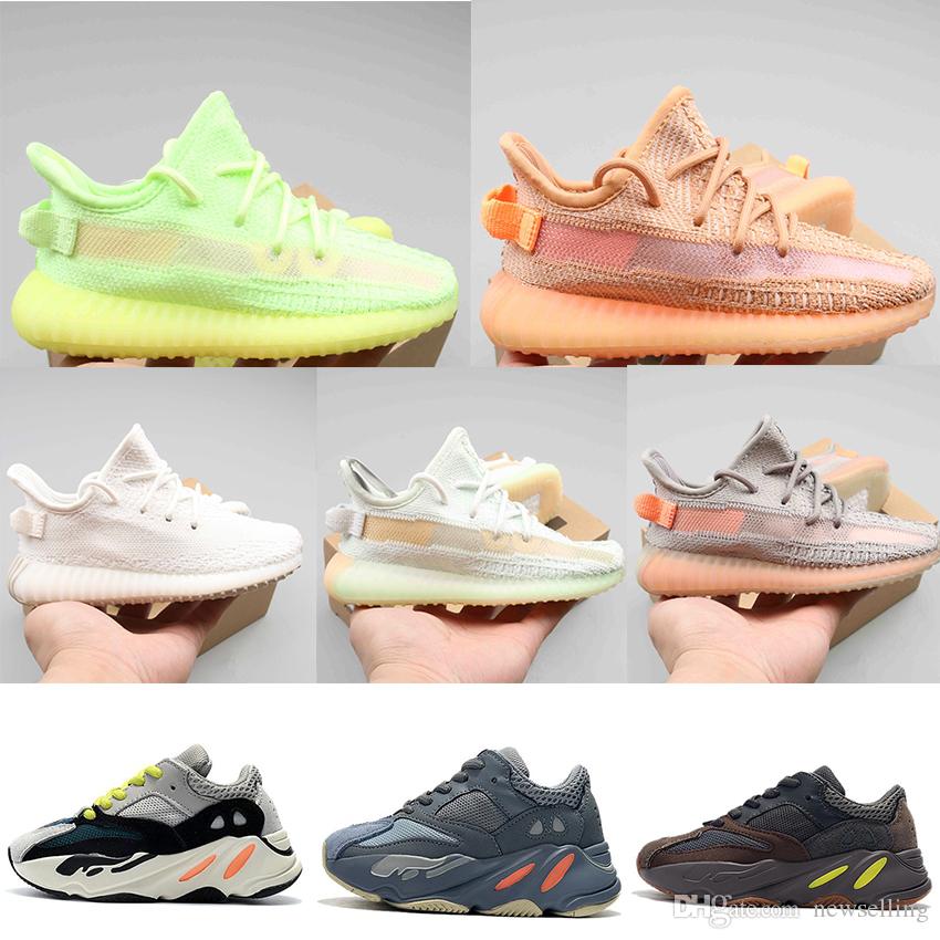 

2019 New Designer Baby Kanye West Kids Sports racing Shoes static Boys Girls Children Mesh outdoor Fashion Walking Sneakers, White;red
