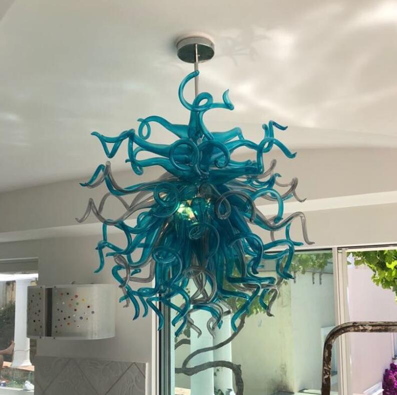 

Contemporary Lamp Turquoise Blue Decoration Chandeliers LED Light Source Hand Blown Glass Chandelier Lamps for Living Room