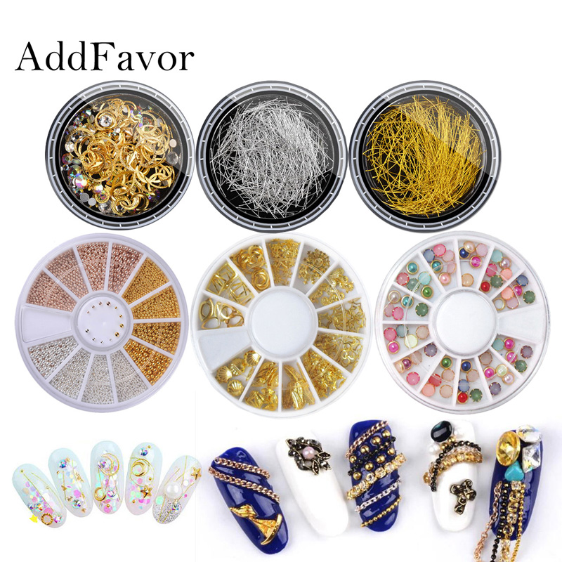 

Addfavor Nail Art Rhinestone Gems Beads Studs Pearl Nails Charms Accessories Design Striping Line Mixed Nail Decoration Jewelry