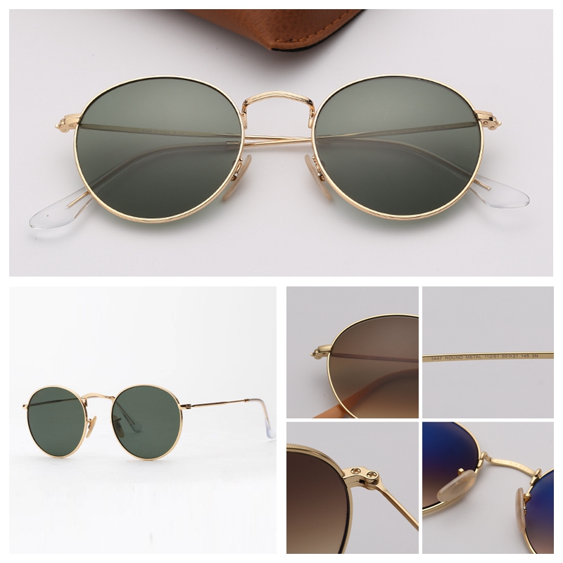 

Designer Sunglasses New Vintage Sunglasses Mens Round Metal Gold Round Sun Glasses Fashion Mirror Gafas De Sol Lenses with High Quality Case