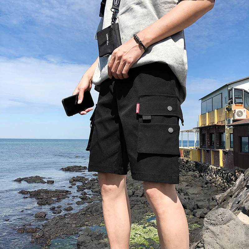 

Januarysnow Men' Shorts Summer Loose Casual All-around Overalls Sports Ins Trend Brand Medium Pants Thin 5-point Pants, Black
