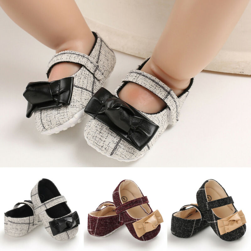 

Newborn Baby Girl Crib Shoes Bowknot Soft Princess Cotton Crib Shoes Anti-slip Sneaker, Black