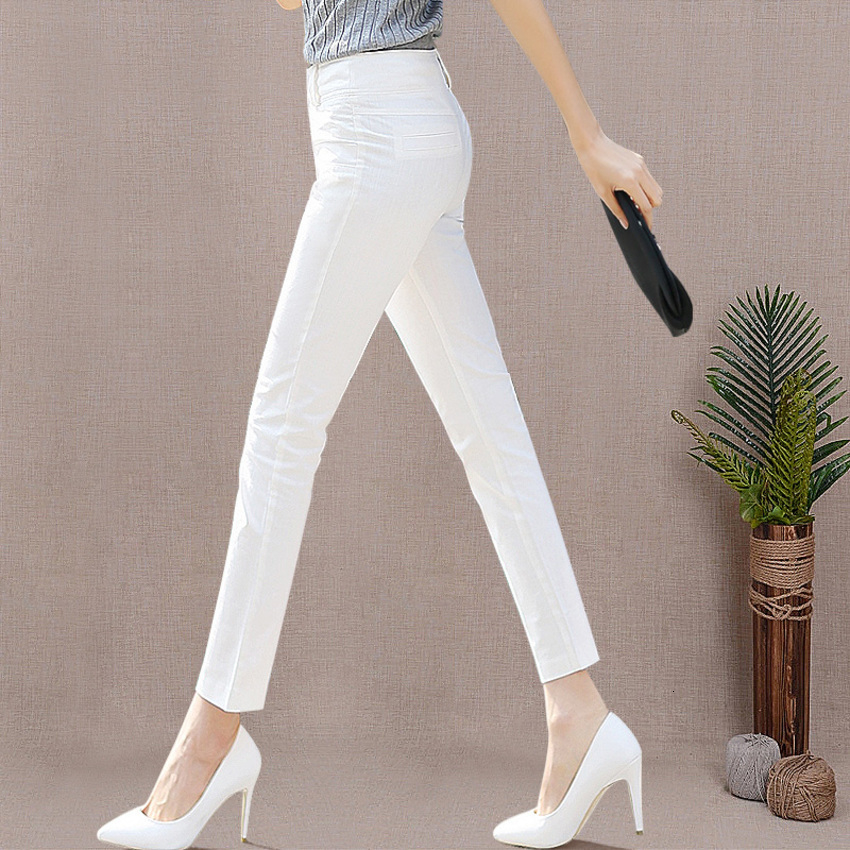 

Trousers Women Work Wear Casual Spring White Black Pencil Pants Plus Size 3XL Female Slim Pants Elastic Pantalones Mujer