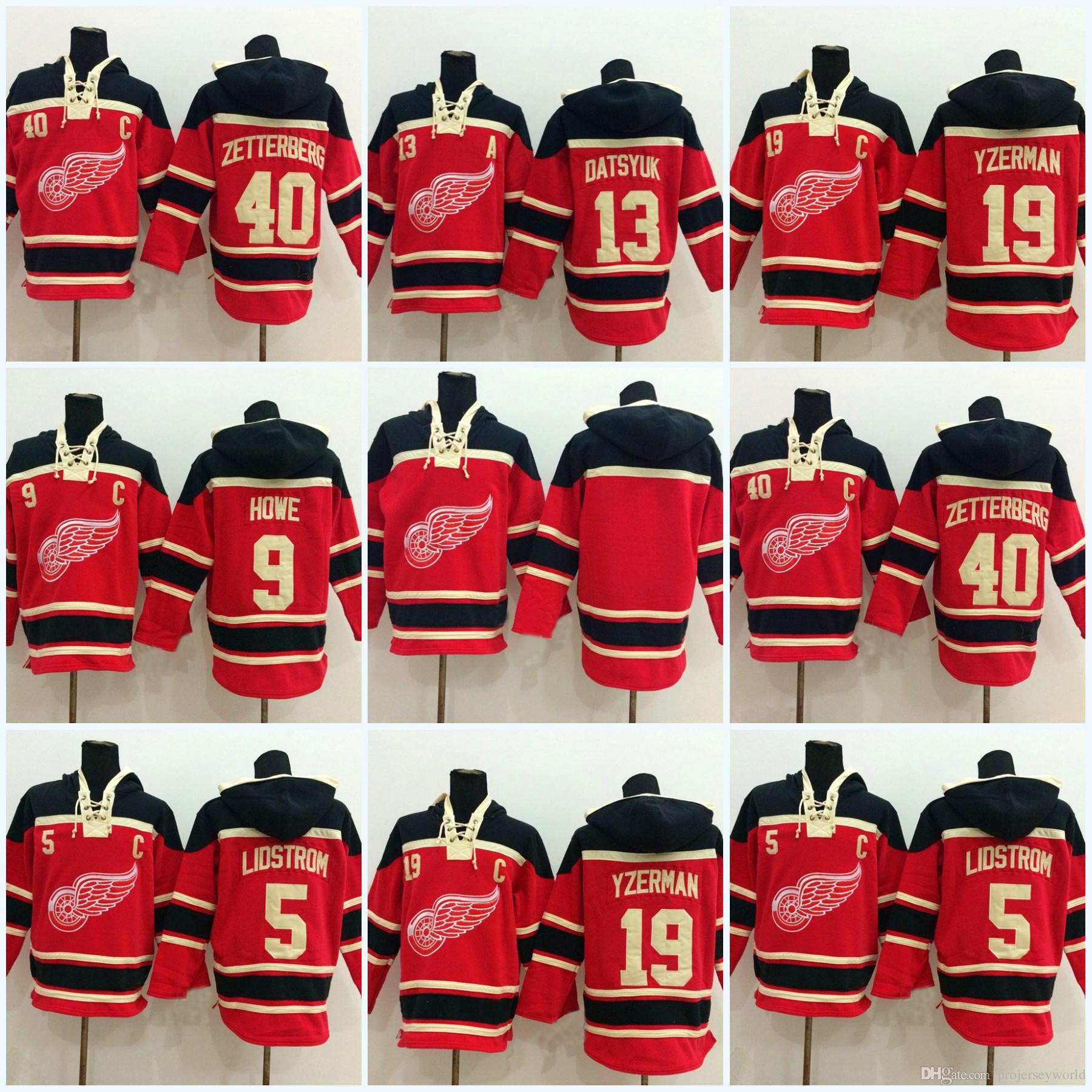 

40 Henrik Zetterberg Detroit Red Wings Jersey 13 Pavel Datsyuk 9 Gordie Howe 19 Steve Yzerman Men's Hoodie Sweater Hockey Jersey All Stitche, Blank