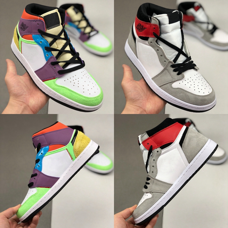2020 New Light Smoke Grey Varsity Red Court Purple Mid 1 Multicolor SE Lightbulb 1s Jumpman Mens Basketball Shoes Women Sport Sneakers