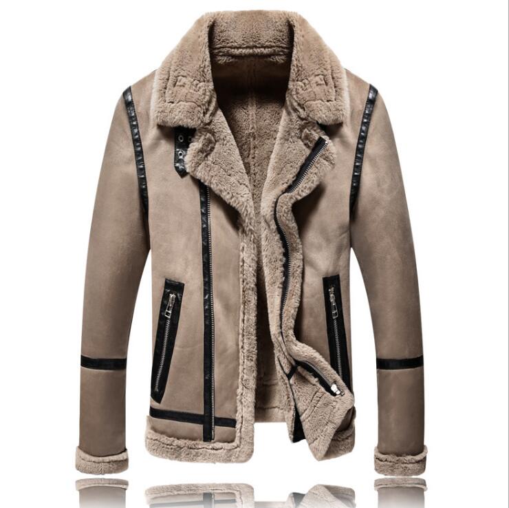 

Winter new Men's lapel large size casual jacket jacket plus velvet men's fashion stitching fur one, Khaki