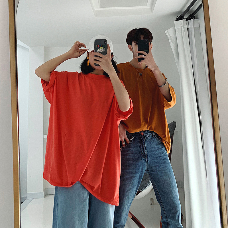 

ummer Men's Solid Color Seven Part Sleeve tshirt Round Collar Full Cotton T shirt Clothing 30 Color Loose T-Shirts -XL, Beige