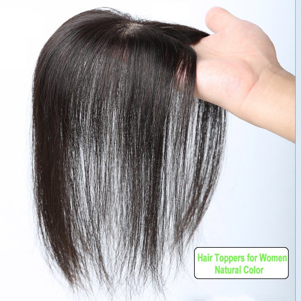 

Human Hair Silk Base Top Hairpiece Clip In Topper for Women Crown In Hand-made Toppee Thinning Hair Loss Hair Natural Black