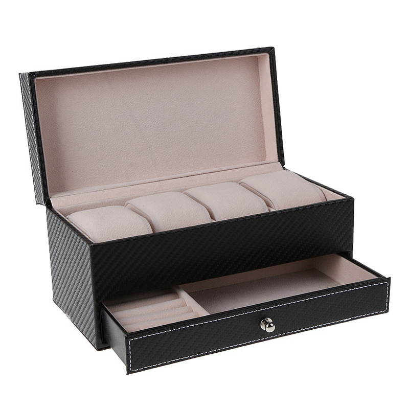 

4 Compartment Watch Storage Box Drawer Jewelry Storage Display Leather Square Jewelry Box