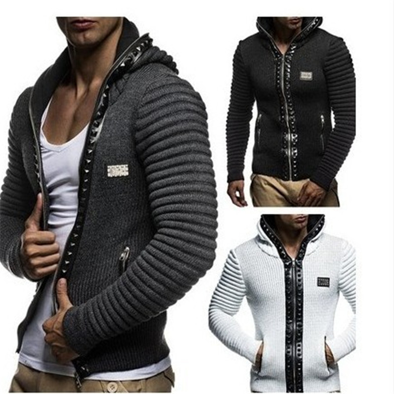 

Fashion Men Hoodies Brand Leisure Men Hoodie Sweatshirts Casual Zipper Hooded Jackets Male Rivet Hoody, Black
