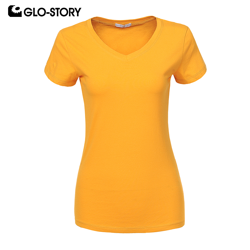 

GLO-STORY 2020 New Summer Women Basic Solid V-Neck Short Sleeve T-Shirts Multi-Color Plus Size Tops Female WPO-B0647, White