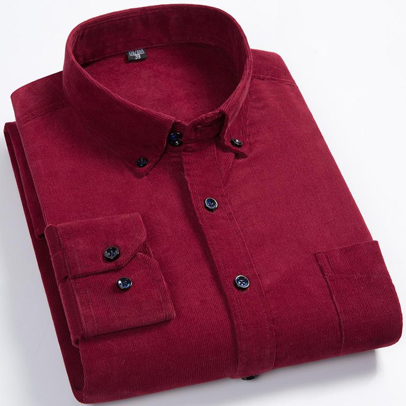 

Korean Oversized Corduroy Shirt Men Wine Red Casual Shirts Button Up Classic Retro Shirt Pure Cotton Solid Color Man Shirts 6XL, Corduroy shirt 01