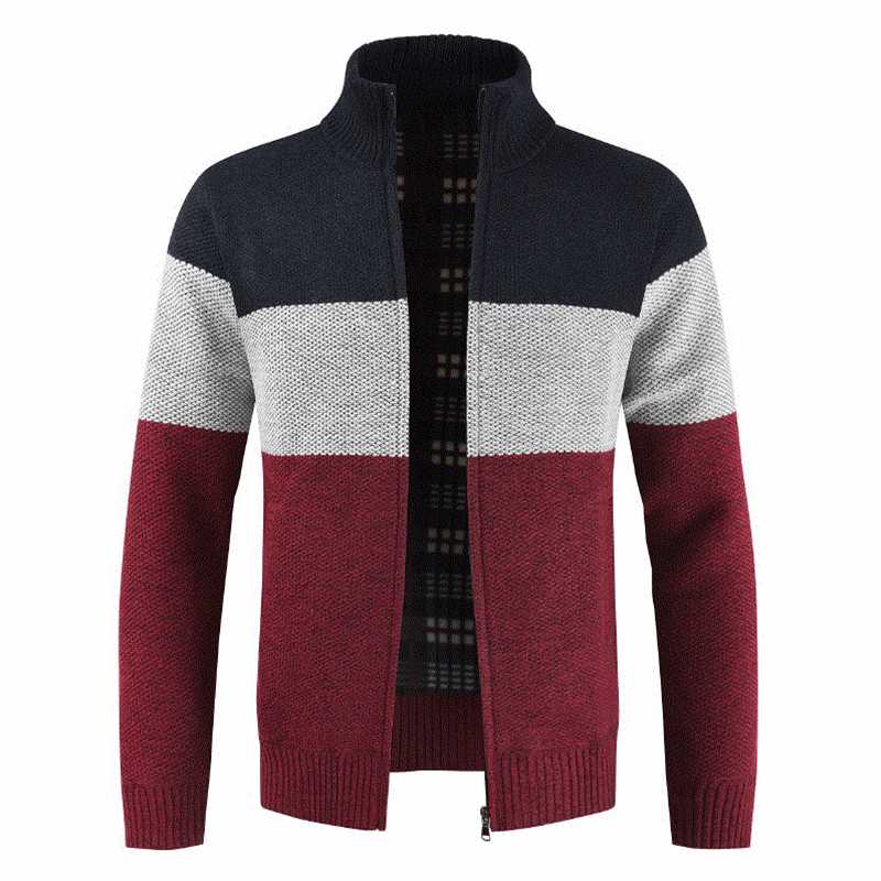 

Luulla Spring Men New Casual Wool Cardigan Sweater Jumper Men Winter Fashion Striped Pockets Knit Outwear Coat Sweater, Red