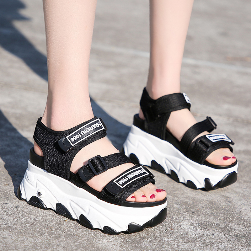 

Women Summer Thick Bottom Shoes Casual 8.5cm High Platform Wedges Walk Shoes Woman Open Toe Comfortable Sport Sandals, Black