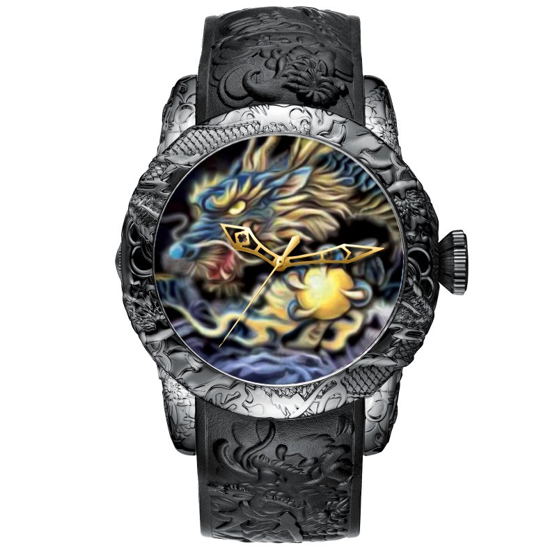 

MEGALITH Fashion Dragon Sculpture Watch Men Waterproof Big Dial Quartz Watch Luxury Emboss Men Watch Top Luxury Brand Clock 8041 LY191226, Black rubber
