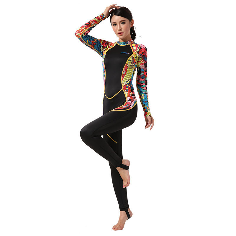 

Hisea seac women Lycra wetsuit fullbody Jumpsuit Hooded Dive Skins Full Body Rash Guards Fabric Surfing Suit one piece swimwear