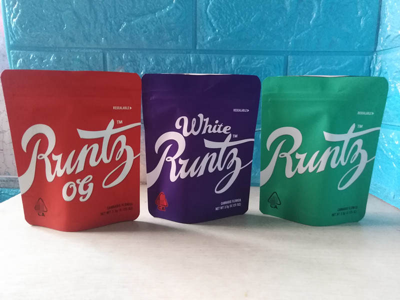 

2020 newest white runtz mylar bag 3.5g purple zipper dry herb packaging stand up pouch with sticker label dhl fast