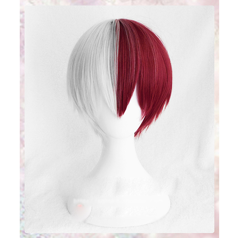 

High Quality My Hero Academia Boku no Hiro Akademia Shoto Todoroki Shouto Wigs Silver White And Red Cosplay Wig + Wig Cap