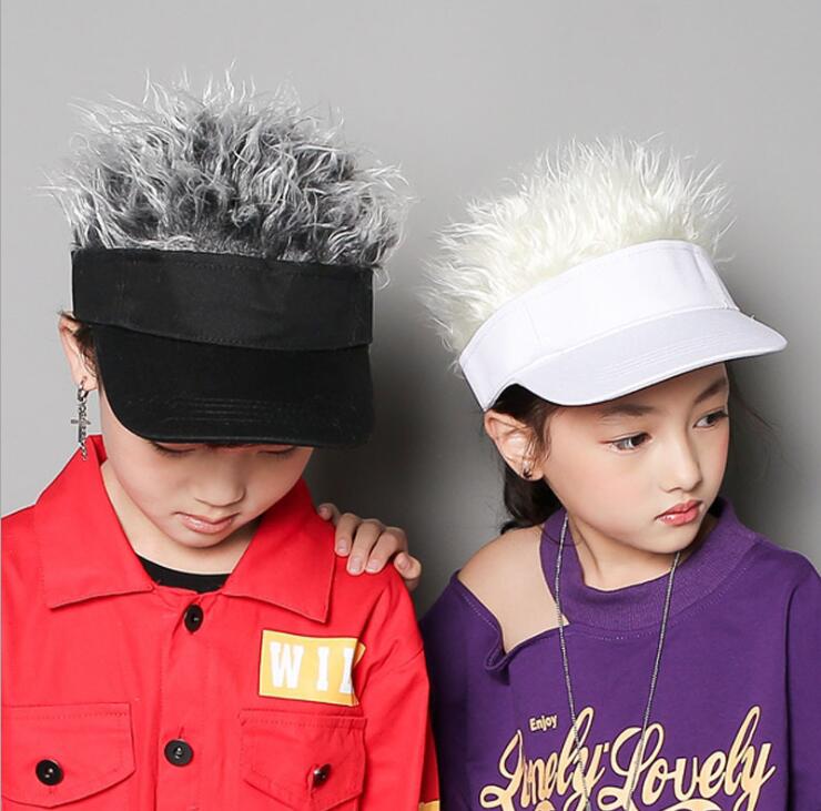 

New Baby Baseball Cap Boy Kids Warm Hat Cotton With Wig Head Bobble Autumn Winter Knitted Crochet Beanie Caps Children Hats 3-8Y, Many colors to choose