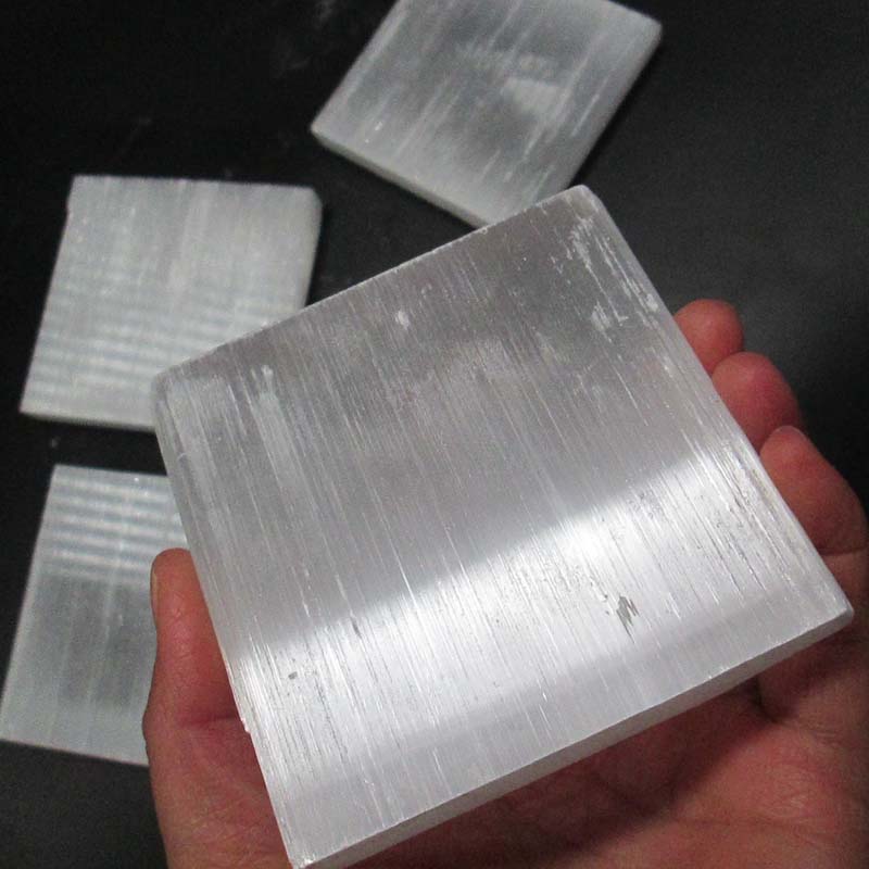 

Selenite Charging Plate - One Authentic Genuine Natural Raw Selenite Square Slab, Reiki Crystals and Healing Stones