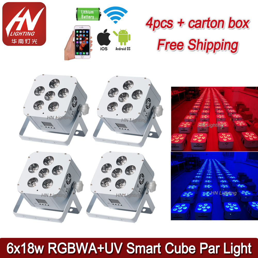

4pcs battery operated led cube par light 6x18w RGBWA UV 6in1 wireless wedding DJs uplighting party WIFI&Remote control