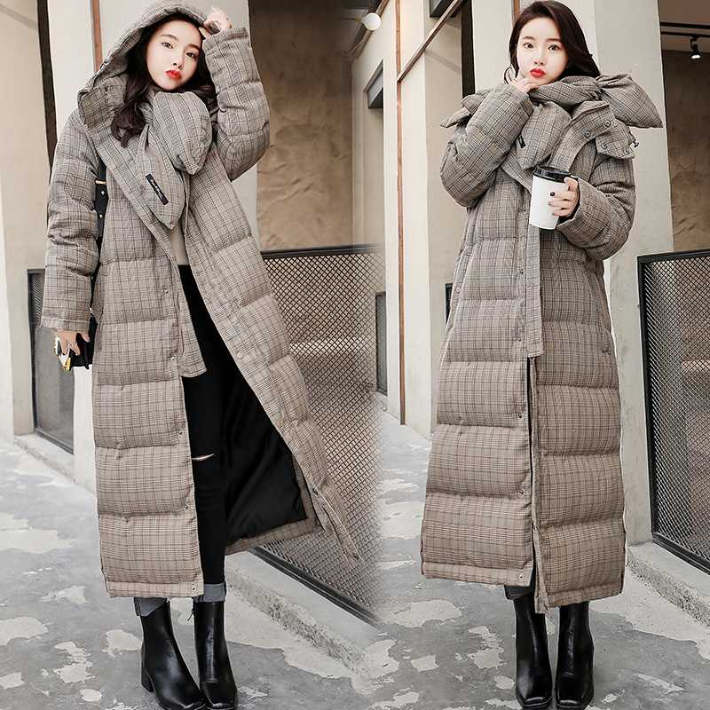 

Hot Sale Autumn Winter Wadded Jackets Women Long Warm Parkas scarf female Down Cotton Padded Coat Outwear LX2112, Picture color