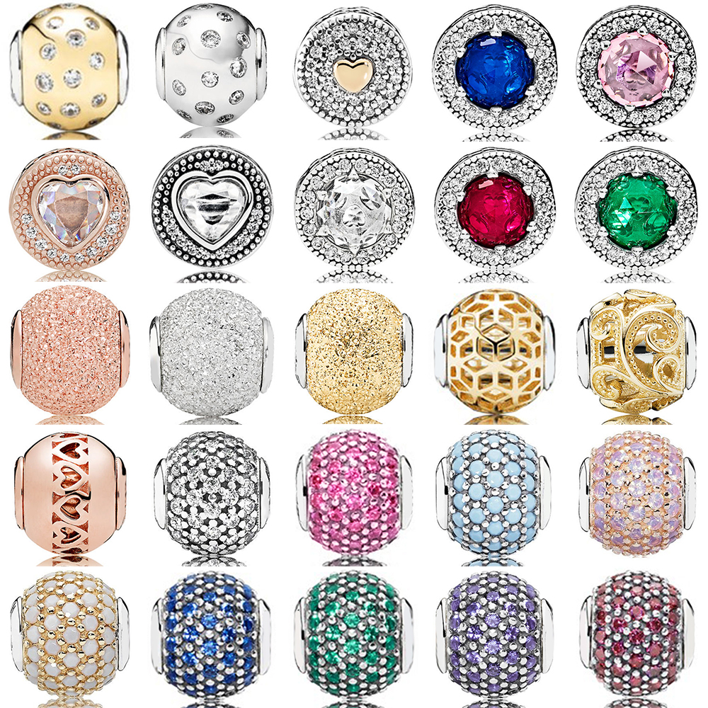 

NEW Fashion Genuine 100% 925 Sterling Silver pandora Studded With Stone Charm Bead Fit Essence Bracelet DIY Small Pendant Gift Jewelry