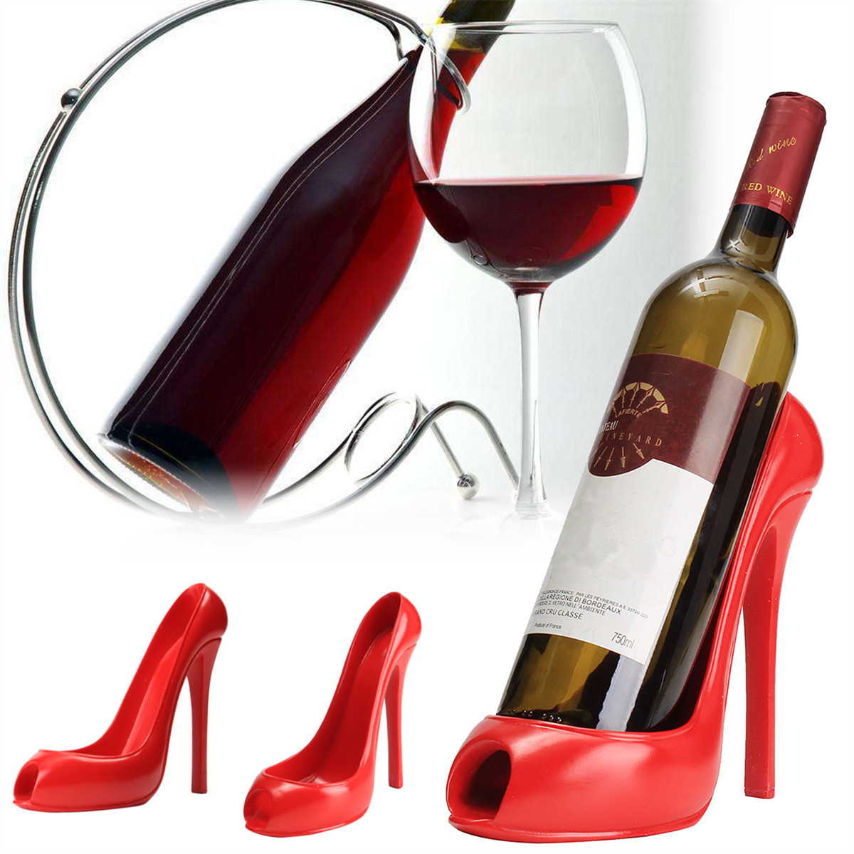 

High Heel Shoe Wine Bottle Holder Hanger Red Wine Rack Support Bracket Bar Accessories Table Decoration Modern Style Preferred